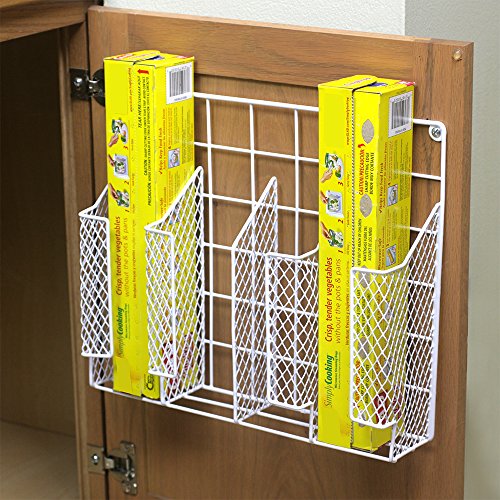 Home Basics Organizer Rust Resistant, Perfect for Food Storage, Silver Foil, Wax Paper, Sandwich Bags, Plastic Wrap-Mounts,White - color: White