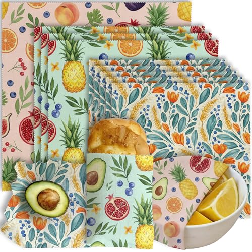 Reusable Beeswax Wrap, Fruit, Pineapple, Floral Wraps, 9 Pack Eco-Friendly Wraps For Food, Organic, Sustainable, Biodegradable, Zero Waste, Plastic-Free Food Storage, 1XL, 3M, 5S - color: Pink Fruit
