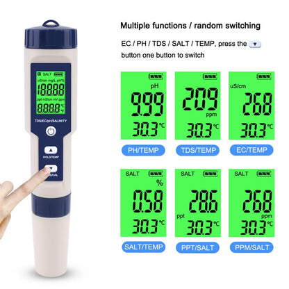 5 in 1 PH Meter Gomass 0.01 High Accuracy ph Tester Digital for Water TDS/EC/Salt/Temp/PH Pen, PPM Meter Water Tester Drinking Water, Hydroponics, Plants, Aquarium and Pool - color: blue