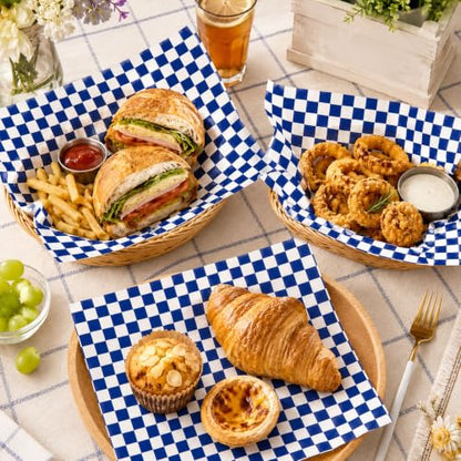 1000 Pcs Deli Paper Sheets 12x12", Premium Food Basket Liners, Grease Resistant Wax Paper Sheets for Food, Classic Checkered Sandwich Wrapping Paper for Party, Festival and Outdoors - color: Blue