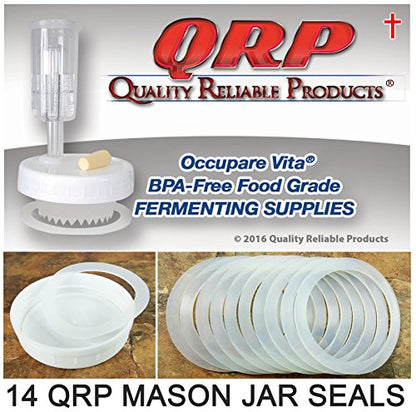 QRP AIRTIGHT WIDE MOUTH SEALS for Mason Jars Reusable Food Grade Silicone STAY PUT INSIDE the Lid (14-3" WIDE MOUTH)