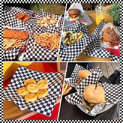 100 Pcs Black & White Checkered Wax Paper Sheets for Food, Wax Paper for Sandwich Wrap, Deli Wraps, Picnic Basket Liners, 8.6 x 9.8 inches - color: Black/White
