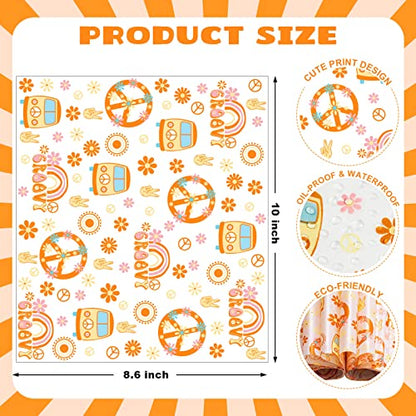 100 Pcs Hippie Wax Paper Sheets - Food Sandwich Wrap Paper Deli Wraps, Waterproof Oil-proof Picnic Basket Liners with Flower Pattern - color: Hippie