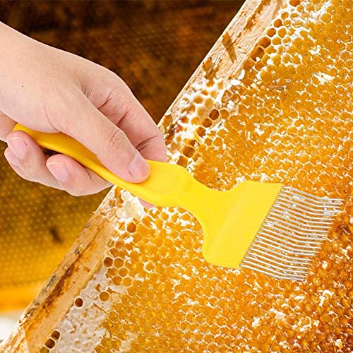 lasenersm 1 Piece Beekeeping Uncapping Fork Bee Keeping Uncapping Fork Bee Honey Uncapping Fork Stainless Steel Bee Keeping Tool with 21 Tines(Yellow, Curved)