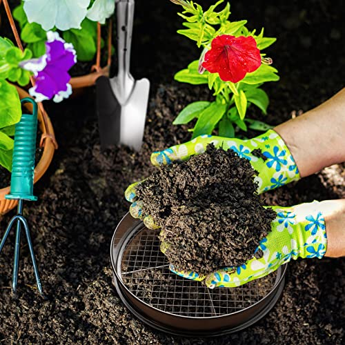 Bonuci 10 Pcs 12 Inch Soil Sieve Stainless Steel Sieve Set Garden Soil Sifter Potting Mix Sifter with 8 Interchangeable Filter Mesh 2, 3, 5, 6, 7, 9, 10, 12 mm and Shovel for Garden Compost(Silver)
