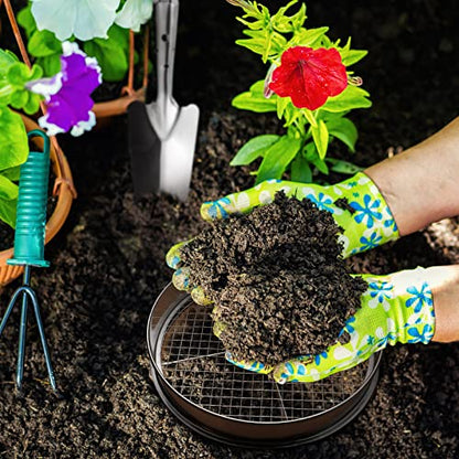 Bonuci 10 Pcs 12 Inch Soil Sieve Stainless Steel Sieve Set Garden Soil Sifter Potting Mix Sifter with 8 Interchangeable Filter Mesh 2, 3, 5, 6, 7, 9, 10, 12 mm and Shovel for Garden Compost(Silver)