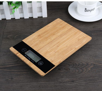 Digital Kitchen Scale with Bamboo Surface – 11lb/5kg Capacity, Touch Buttons, Tare Function, LCD Display, Auto-Off