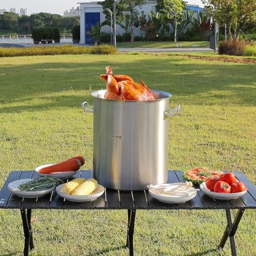 VEVOR Stainless Steel Stockpot, 42 Quart Large Cooking Pots, Cookware Sauce Pot with Strainer, Lid, and Handle, Heavy Duty Commercial Grade Stock Pot, Sanding Treatment, for Large Groups Events Silver - size: 42 Quarts