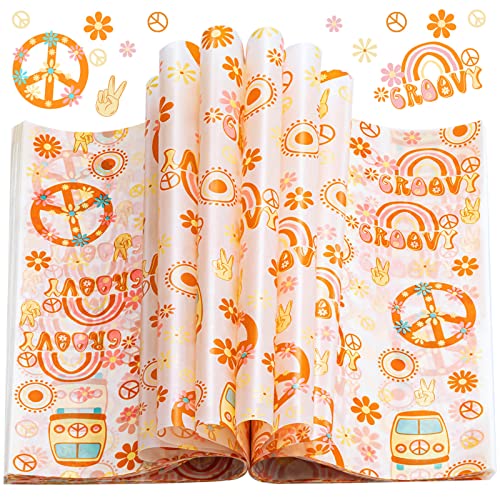 100 Pcs Hippie Wax Paper Sheets - Food Sandwich Wrap Paper Deli Wraps, Waterproof Oil-proof Picnic Basket Liners with Flower Pattern - color: Hippie