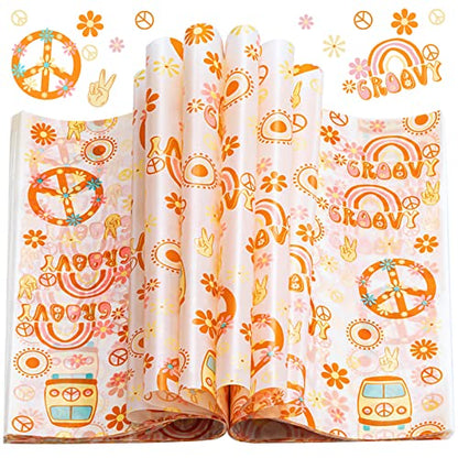 100 Pcs Hippie Wax Paper Sheets - Food Sandwich Wrap Paper Deli Wraps, Waterproof Oil-proof Picnic Basket Liners with Flower Pattern - color: Hippie