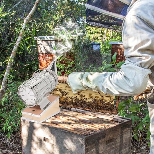 Happyyami Stainless Hive Smoker Beekeeping Tool with Protective Heat Shield for Driving Bees and Fumigation Beekeeping Equipment for Beginners