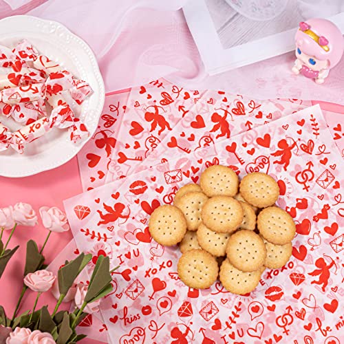 Valentine's Day Wax Paper for Food, 100 Pcs, 8.6 x 9.8 inches, Waterproof, Oil-proof, Sandwich Wrap, Candy Wrap, Picnic Basket Liners, Love Lock Pattern - color: Cupid