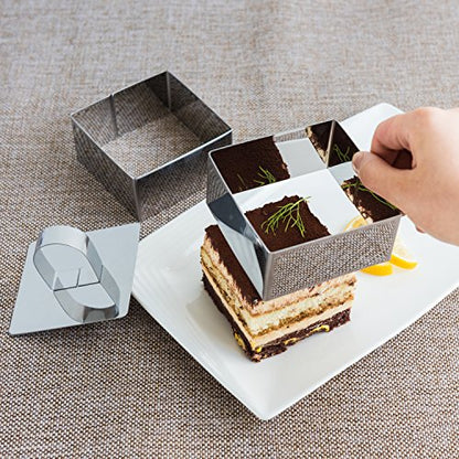 Uncle Jack Square Food Forms Presentation Cooking Molds with Press, Biscuit Dough Cutters, Stainless Steel(set of 2) - color: Square / 2 sets