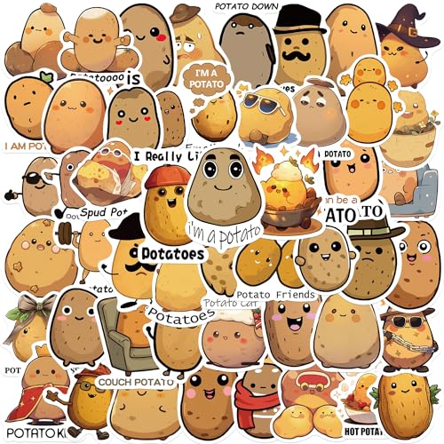 50 Pcs Funny Potato Stickers, Cute Kawaii Potato Character Decals, Waterproof Vinyl Sticker Pack for Laptop, Water Bottle, Journal for Kids & Adults(Potato) - color: Potato