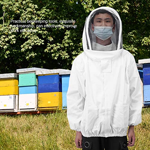 Beekeeping Jacket, Polyester Cotton Beekeeping Jacket, Beekeeping Veil Jacket with Double Zippers, Breathable Beekeeping Clothing for Protect Face (White) - color: White