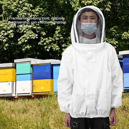 Beekeeping Jacket, Polyester Cotton Beekeeping Jacket, Beekeeping Veil Jacket with Double Zippers, Breathable Beekeeping Clothing for Protect Face (White) - color: White