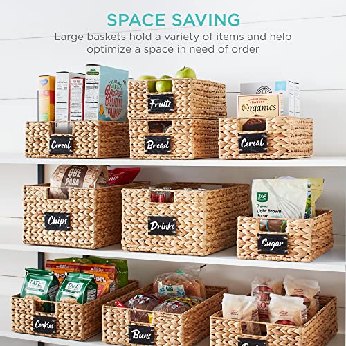 Best Choice Products 식료품 저장실 바구니 40.6 x 30.5cm(16 x 12인치) 워터 히아신스 보관 바구니 2개 세트, 손잡이가 달린 우븐 고리버들 주방 정리함, 칠판 라벨 분필 마커 포함 - 내추럴 - color: 천연, size: 12x16x8in
