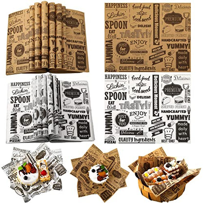 300 Pcs Deli Wax Paper Sheets for Food Grease Resistant Tray Basket Liners White Newsprint Paper Square Hot Dog Wrappers Greaseproof Deli Wrapping Sheets for Outdoor Picnic, Churches, Home Party