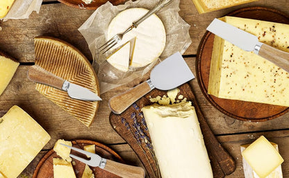 Cheese Knives 6 Set with Wooden Handle, Mini Steel Stainless Cheese knife set for Charcuterie and Cheese spread Mini Serving Tongs Spoons Forks Toothpick Flags for party Wedding Christmas - color: Wood