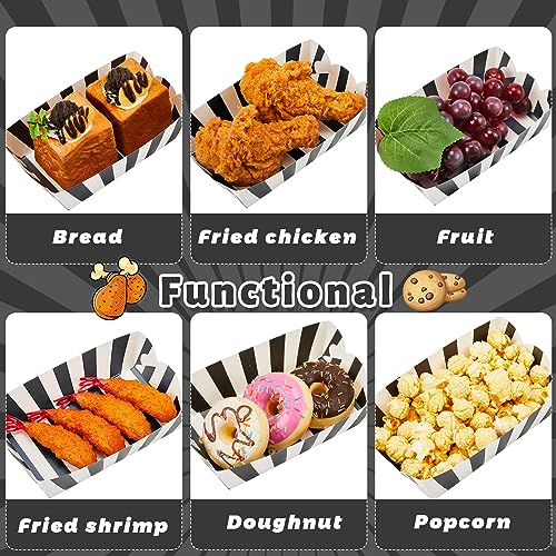 Yaomiao 100 Pcs Striped Paper Food Trays Carnival Paper Boats for Food Nacho Hot Dog Disposable Plates Disposable Serving Trays for Carnivals Fairs Festivals Picnics(Black) - color: Black