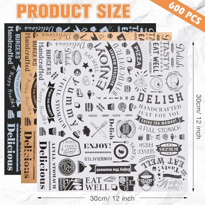 Outus 600 Pcs 12 x 12 Inch Deli Wax Paper Sheets Grease Resistant Tray Basket Liners Newsprint Paper Water and Grease Proof Sandwich Wrapping Square Hot Dog Wrapper for Food (White,Black,Brown) - color: White,Black,Brown