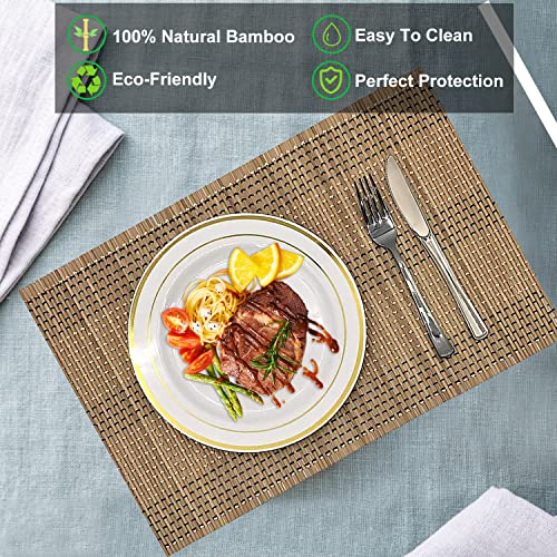 Set of 8 Pcs Bamboo Placemats Natural Anti-Slip Bamboo Placemats Washable Heat-Resistant Table Mats for Dining Room and Kitchen (Brown+White+Black) - color: Brown+white+black, size: Set of 8 Placemat 17.7 x 11.8 inch
