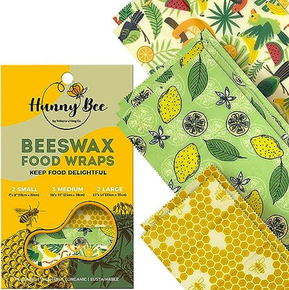 Trifecta Living Co. Versatile Beeswax Wraps,Set of 7-Fresh Food Keeper, Durable & Easily Cleaned, Sustainable Step Towards a Zero-Waste Kitchen, Unique Designs (Honeycomb, Lemon, Tropical Animals)