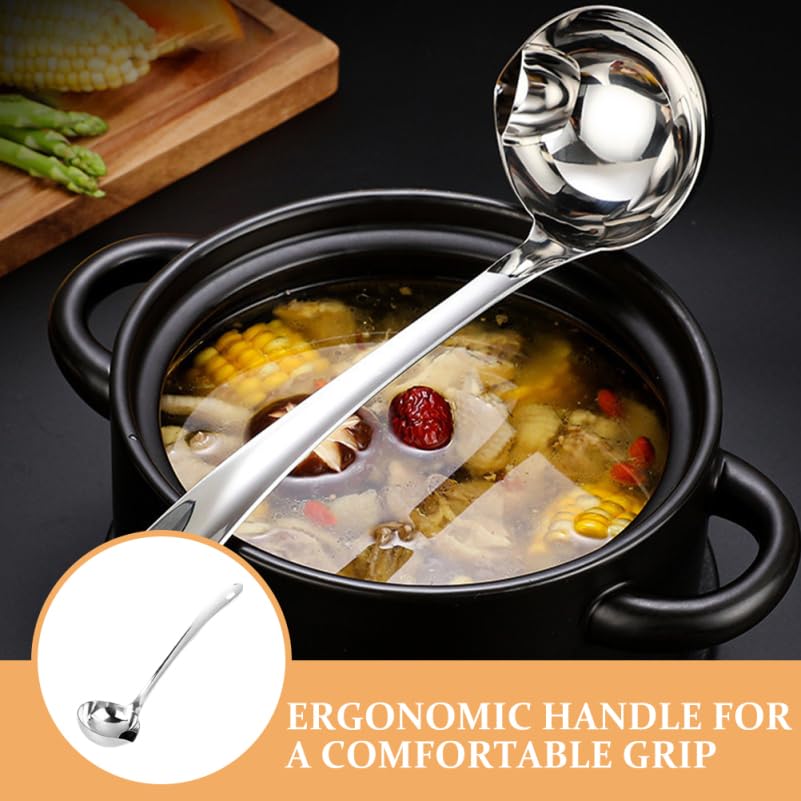 Fat Separator Ladle with Pour Spout Stainless Steel Oil Skimmer Spoon for Cooking Grease Separation and Soup Serving 10.43 Inch Set of 2