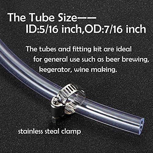 Kegerator Kit,10 Feet-Clear Vinyl Tubing Hose Stainless Steel Barb Fitting | LitKiwi Draft Beer Line with Connectors,5/16"ID 7/16"for Beer Tap Tower Keg Homebrewing - size: 10 Feet Tube & Fitting