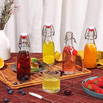 8-Pack 8.5oz Flip Top Glass Bottles, Swing Top Beer Brewing Bottle for Fermentation, Kombucha, Kefir, Vanilla Extract, Coquito, Juice, Soda, Tea - Airtight Stopper Cap Lid, Bonus 2 Bottle Pourers