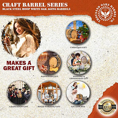 1 Gallon Oak Aging Barrel (5 Liter) with Stand, Bung and Spigot - Wooden Mini Whiskey Barrel - Charred Oak Barrels for Aging Whiskey, Bourbon, Cocktails, Rum, Tequila, Mead Wine - size: 5 Liter