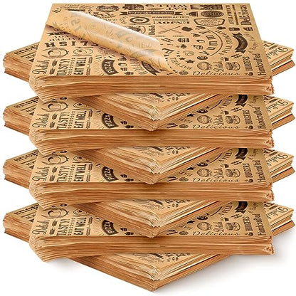 600 Pcs 12 x 12 Inch Deli Wax Paper Sheets Grease Resistant Tray Basket Liners Newsprint Paper Water and Grease Proof Sandwich Wrapping Square Hot Dog Wrappers for Food Baking (Brown) - color: Brown