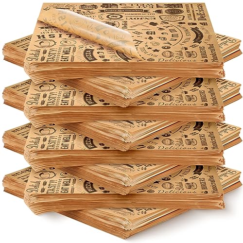 600 Pcs 12 x 12 Inch Deli Wax Paper Sheets Grease Resistant Tray Basket Liners Newsprint Paper Water and Grease Proof Sandwich Wrapping Square Hot Dog Wrappers for Food Baking (Brown) - color: Brown