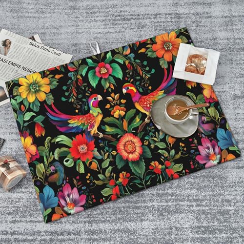 Mexican Flowers Dish Drying Mat for Kitchen Counter Microfiber Super Absorbent Non-Slip Dish Drying Pad for Countertops Dishes Utensils Stylish Quick-Dry Machine Washable 18x24 Inch - color: Mexican Flowers