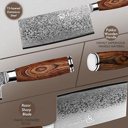 Damascus 8 inch Cleaver Knife, Professional Handmade Damascus Stainless Steel Kitchen Knife, Superb Edge Retention, Stain & Corrosion Resistant, Ergonomic PAKKA Wood Handle - color: 8" Damascus Cleaver Knife