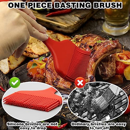 Silicone Basting Brush, Large BBQ Pastry Brush for Cooking, Extra Wide Basting Brush for Grilling Cooking Baking, Kitchen Brush Heat Resistant BBQ Food Brush for Sauce Butter Oil Marinades(Red)