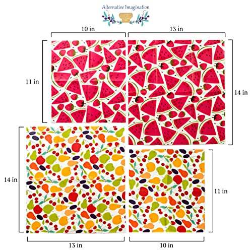 7 Pc Beeswax Wraps for Food Snacks, Sandwich, Bread - Reusable Eco Friendly Kitchen Storage and Zero Waste - 4 Wraps, 2 Beeswax Bars and Cotton Mesh Market Bag - Alternative Imagination