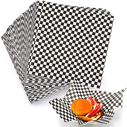 Spakon 1000 Sheets Wax Deli Paper Sheets for Food 12 x 12 Inch Checkered Dry Waxed Deli Basket Liners for Sandwich Wrapping, Food Basket Liners, Picnic party(Black-white) - color: Black-White