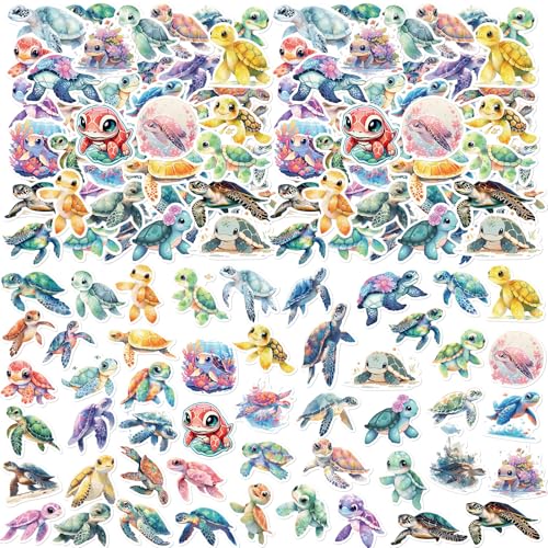 150 Pcs Aesthetic Vinyl Stickers for Water Bottles,Cute Waterproof Trendy Stickers for Labels,Scrapbooking,Wedding Place Cards,Water Bottles,Laptop,Phone,Guitar,Luggage (Multicolor Turtles) - color: Multicolor Turtles