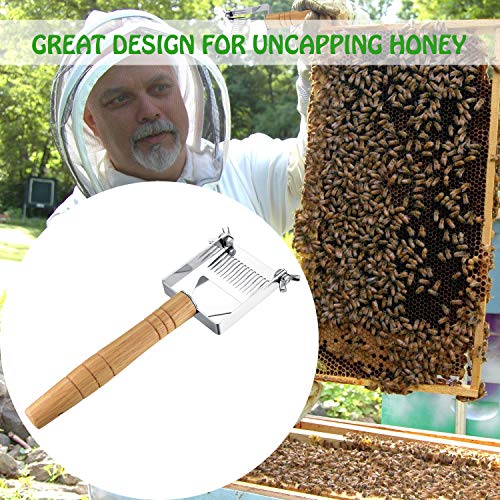 Adjustable Honey Uncapping Fork,Stainless Steel Honeycomb Honey Scraper,Wooden Handle Beekeeping Beekeeper Equipment Tool