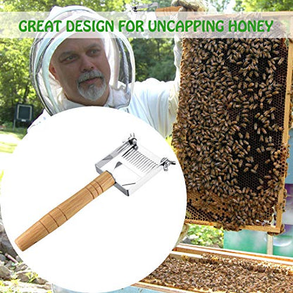 Adjustable Honey Uncapping Fork,Stainless Steel Honeycomb Honey Scraper,Wooden Handle Beekeeping Beekeeper Equipment Tool