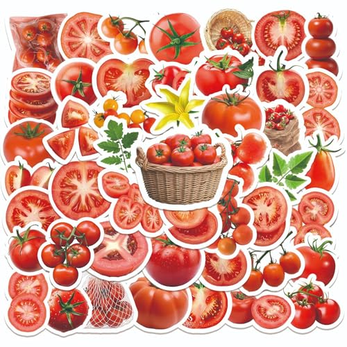 50Pcs Tomato Stickers Pack, Waterproof Vinyl Fruit Vegetable Decals for Water Bottle Laptop Suitcase Skateboard Scrapbook Journal, Realistic Food Labels for Kids Teens Girls DIY Craft Gift Supplies - color: Tomato-2