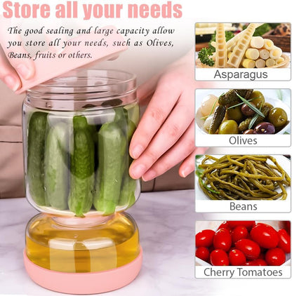 Homnoble Olive Pickle Jar Container with Strainer Pickling Jar, Glass Pink | Hourglass Pickle Flip Jar with Strainer, Pickle Holder Keeper Upgrade Food-grade ABS Lid and BPA Free Airtight Food Storage - color: Pink