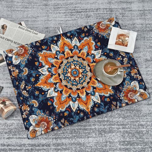 Mandala Flowers Dish Drying Mat for Kitchen Counter Microfiber Super Absorbent Non-Slip Dish Drying Pad for Countertops Dishes Utensils Stylish Quick-Dry Machine Washable 18x24 Inch - color: Mandala Flowers
