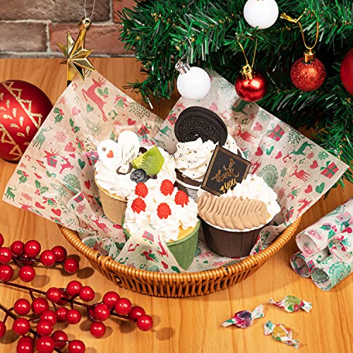 100 Pcs Christmas Wax Paper for Food, Wax Paper Sheets Deli Paper Sandwich Wrap Candy Cookies Wraps, Waterproof Oil-proof Picnic Basket Liners with Reindeer Pattern for Kitchen Handmade Food - color: Reindeer