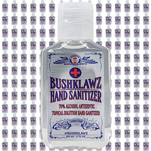 BushKlawz 2oz Hand Sanitizer Bulk Pack 96 Piece No Rinse 75% Alcohol Travel Size Individual (Bulk 96 Pack)