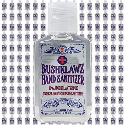 BushKlawz 2oz Hand Sanitizer Bulk Pack 96 Piece No Rinse 75% Alcohol Travel Size Individual (Bulk 96 Pack)