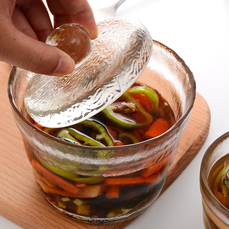 PRETYZOOM Small Glass Pickle Jar with Glass Weight - 650ml/21oz Tsukemono Maker with Heavy Duty Weight, Japanese One-Night Pickling Bowl Vegetable Fermentation for Sauerkraut, Kimchi