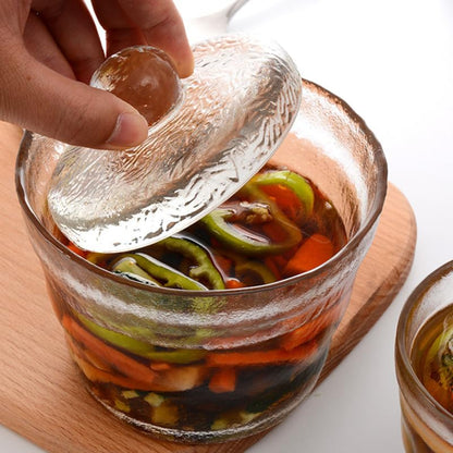 PRETYZOOM Small Glass Pickle Jar with Glass Weight - 650ml/21oz Tsukemono Maker with Heavy Duty Weight, Japanese One-Night Pickling Bowl Vegetable Fermentation for Sauerkraut, Kimchi