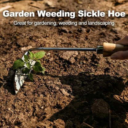 Berry&Bird Sickle Hoe Crack Weeder, Stainless Steel Japanese Weeding Sickle with Wooden Handle, Versatile Weeding Tool Garden Hand Hoe for Effective Weeding Cultivating Loosening Furrowing & Digging